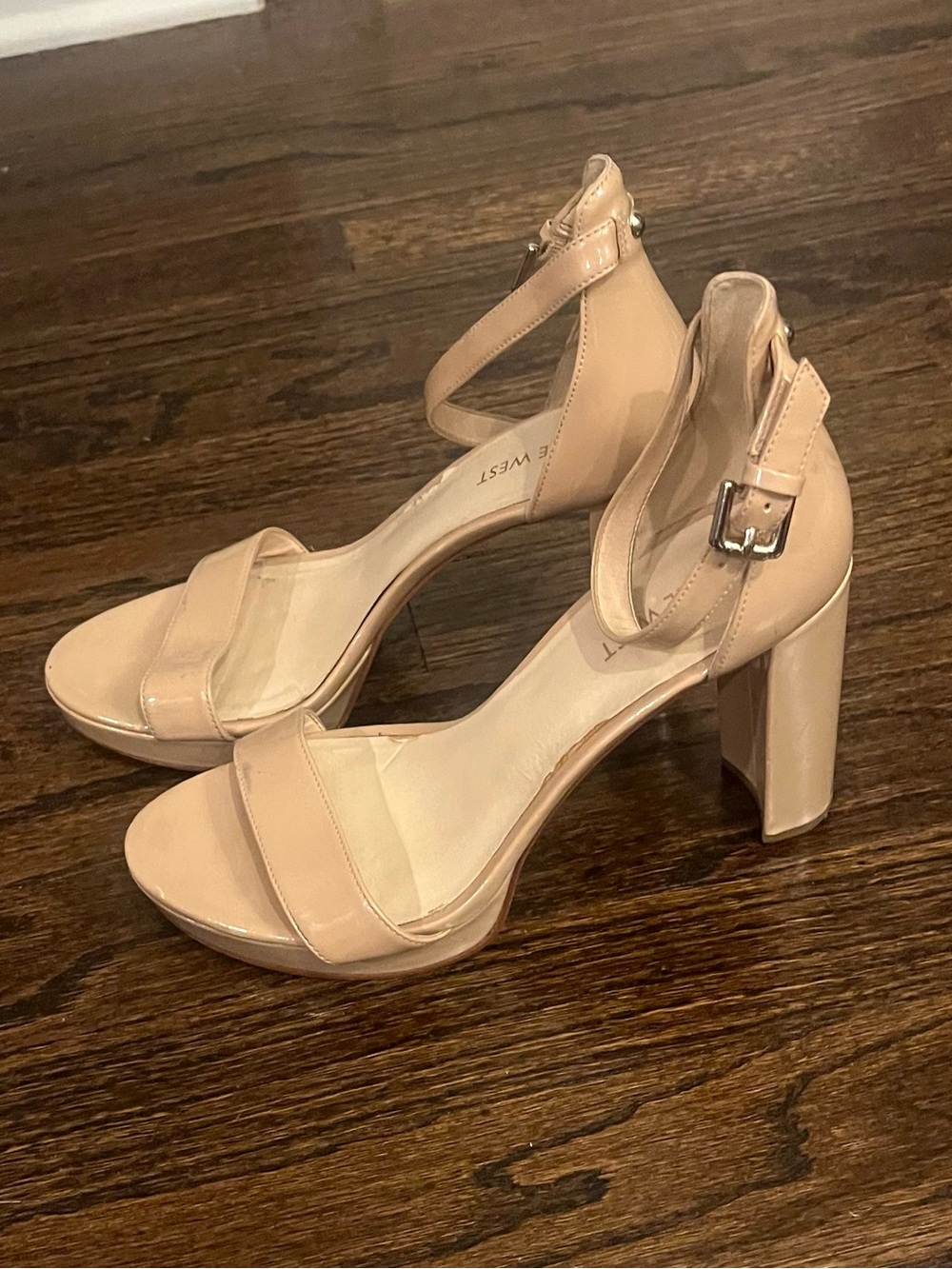 Nine West Blush Patent Block Heel Sandals